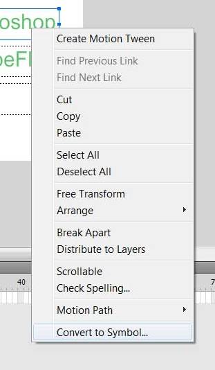 Вызов контекстного меню для преобразования объекта в символ Adobe Flash
