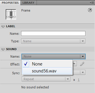 Установка звукового файла кадру кнопки из библиотеки в Adobe Flash