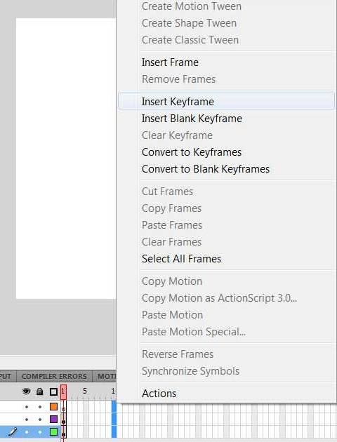 Добавление ключевых кадров для кнопки в Adobe Flash