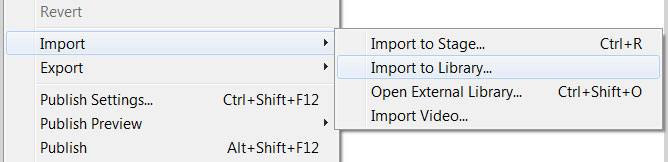 Импортирование файла в библиотеку в Adobe Flash