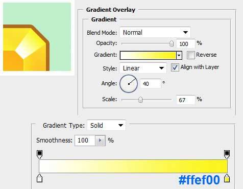 Настройка параметра слоя Gradient Overlay для векторного объекта в Photoshop